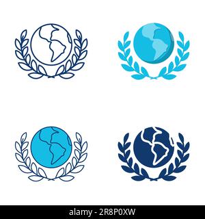 Kugel mit Olivästen um die Symbole in flacher und linienförmiger Form. Symbol für Frieden auf Erden. Vektordarstellung. Stock Vektor