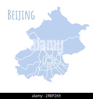 Peking Karte Silhouette administrative Teilung, Vektor-Karte isoliert auf weißem Hintergrund. Begrenzungskarte mit Straßen. Detaillierte Darstellung. Stock Vektor