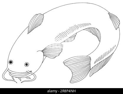 Catfish Graphic Schwarzweiß isolierter Illustrationsvektor Stock Vektor