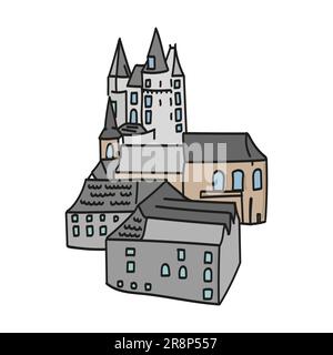 Farbige lineare Vektorsymbolen Set mit europäischen Sehenswürdigkeiten historische Gebäude Fassade. Symbolsammlung im linearen Stil, Umrissschilder. Stock Vektor