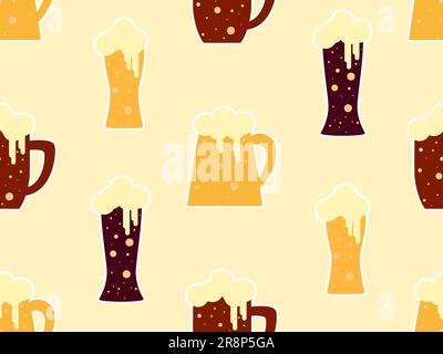 Ein Glas Bier mit Schaumstoff bis zum oberen nahtlosen Muster. Schäumendes Bier in einem Glas mit einem flachen Strich. Design für Druck, Hintergrundbilder, Banner und Stock Vektor