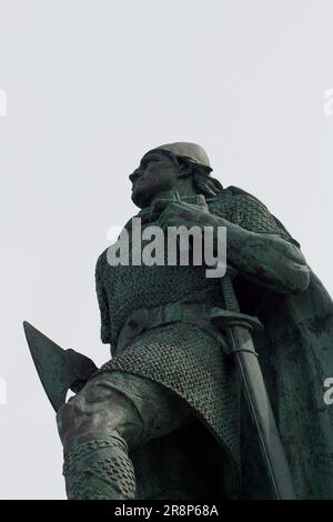 Leif Erikson Memorial, Reykjavik, Island. Es wird angenommen, dass der nordische Forscher der erste Europäer war, der einen Fuß auf das kontinentale Nordamerika setzte. Stockfoto