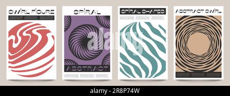 Abstraktes Poster mit brutaler Spirale. Minimalistischer schwarzer Rahmen mit geometrischen Wirbeln und Wellen für Tapetendesign, abstrakte Collagenform als Hintergrund. Vec Stock Vektor