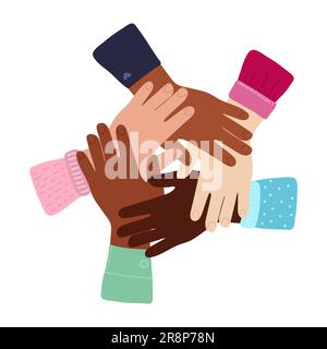 Cartoon interrassische Freundschaft, Solidarität der Menschen, helfen Unterstützung in Vielfalt Symbol Konzept in Cartoon Illustration Vektor isoliert in weißem Hintergrund Stock Vektor