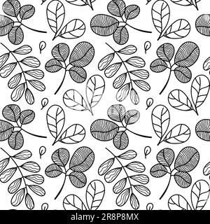 Handgezeichnetes, nahtloses Blumenmuster mit Kritzelblättern verschiedener Formen. Blumen, Pflanzen, Beeren. Vektordarstellung Stock Vektor