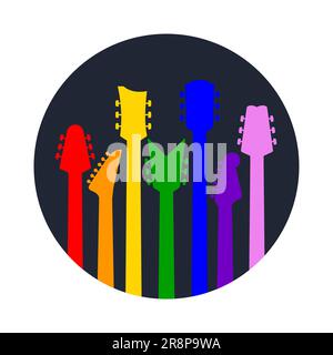 Gitarren Headstock Vektor elektrischer Hals farbenfrohe abstrakte Ikone. Logo-Symbol für das Akustik-Rock-Instrument des Gitarrenkopfs Stock Vektor