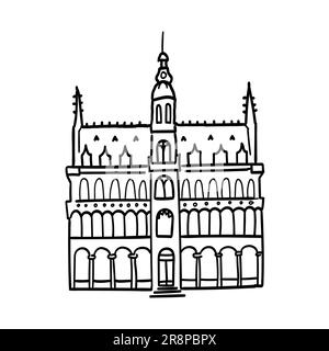 Handgezeichnete Kritzelkontur eines europäischen Gebäudes. Wahrzeichen der europäischen Städte. Einfache Zeichnungen von Fassaden Stock Vektor