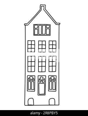 Doodle skizzieren Amsterdam altes Haus im niederländischen Stil. Historische Fassade. Traditionelle Architektur der Niederlande. Vektor-Illustration flach Cartoon Stil Stock Vektor