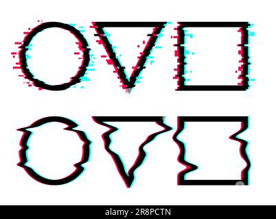Abstrakter Gestaltungsrahmen für zukünftige Glitch-Formen. Digitale Minimalvorlage für Banner mit dynamischem Glitch-vhs-Effekt Stock Vektor