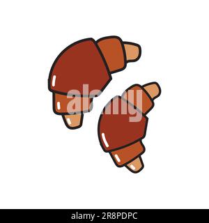 Einfache handgezeichnete, farbige Croissant-Ikonen kennzeichnen Bäckerei für ein Designer-Menü-Café. Weiße Lichter, Vektordarstellung isoliert auf weißem Hintergrund Stock Vektor