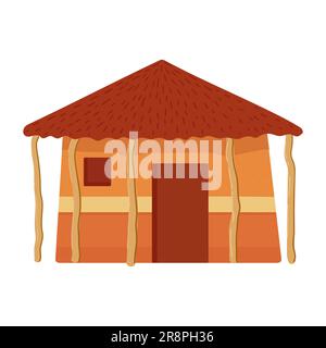 Bungalow mit Strohdach. Nationalhütte oder traditionelle Heimat afrikanischer Stämme. Vektordarstellung in flacher Form. Isoliertes Gebäude auf w Stock Vektor
