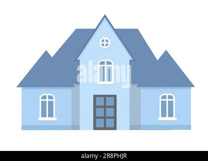 Blaue helle Cottage Fassade, City oder Country Street Gebäude mit weißen Fenstern. Modernes privates Wohngebäude, Duplex-Apartments Haus Real Estat Stock Vektor