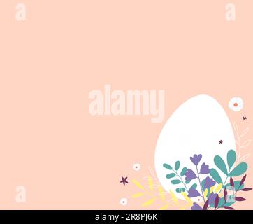 Happy Easter Banner mit Ei, Blumen und botanischen Elementen, Poster, Grußkarte. Trendiges Osterdesign mit handgezeichneter Typografie. Moderne minimalistische Stock Vektor