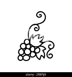 Weinrebe. Handgezeichnete Doodle-Vektor-Illustration isoliert auf dem Hintergrund. Einfache Zeichnungen mit schwarzer Farbe. Stock Vektor