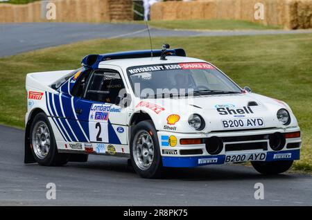 Ford RS200 B200 AYD, das Auto wurde Stig Blomqvist und Bruno Berglund zugeteilt, um in der 1986 World Rally Championship Group B bei Goodwood FOS zu fahren Stockfoto