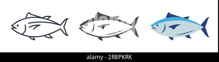 Abbildung des Symbols für das Thunfisch-Logo. Logo der Lachs-Thunfisch-Fischlinie mit Symbol für Meeresfrüchte Stock Vektor