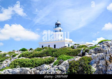 Leuchtturm Cavalleria in Cabo de Cavalleria von Menorca, Balearen, Spanien Stockfoto