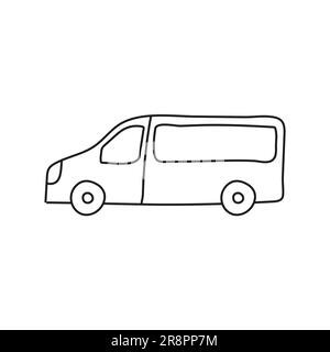 Hand gezeichnet Doodle kleinen Bus zum Ausmalen Kinder Buch. Einfache Linie, Altersgruppe 2 - 4. Große Mashines, LKW, havy Fahrzeug Transport. Vektorgrafik Stock Vektor