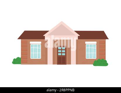 Symbol „Hausaußenseite“. Architektur von Wohnstädten. Traditionelle Wohnungsdesigns. Handgezogenes Immobilienobjekt mit Fenstern, Türen und Pflanzen. Stock Vektor