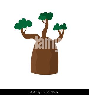 Handgezeichnete, farbige afrikanische Baobab-Baumsymbol. Brauner Baumstamm mit Schatten und Lichtern. Vektordarstellung isoliert auf weißem Hintergrund Stock Vektor