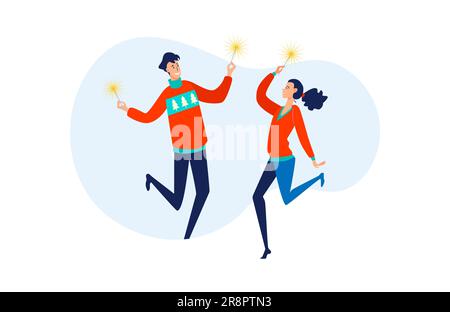 Fröhliches Paar, das Weihnachten feiert Stock Vektor