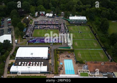 Edgbaston Priory Club, Birmingham, 22. Juni 2023 - unvergleichlicher Blick auf das Rothesay Classic Birmingham Tennis Turnier im Edgbaston Priory Club in den West Midlands, das bis zum 25. Juni 2023 läuft. Kredit: Stop Press Media/Alamy Live News Stockfoto