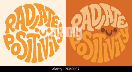 Groovy-Schrift strahlt eine positive Einstellung aus. Retro-Schriftzug in runder Form. Trendiges Design mit groovy Motiven für Poster, Karten und T-Shirts. Stock Vektor