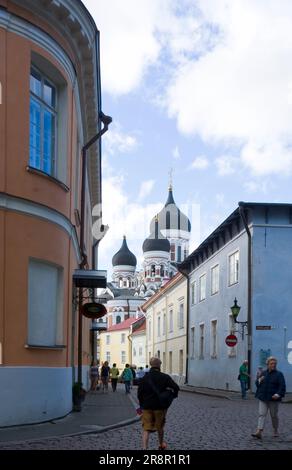 Ein Blick auf die berühmte Alexander-Nevsky-Kathedrale mit ihrer berühmten Architektur in Tallinn, Estland Stockfoto