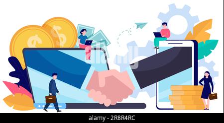 Winzige Geschäftsleute, die online handeln Stock Vektor