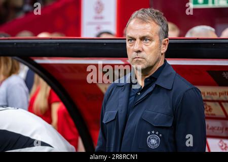 Warschau, Polen. 16. Juni 2023. Hans-Dieter Hansi Flick Trainer aus Deutschland während des Freundschaftsspiels zwischen Polen und Deutschland im PGE Narodowy Stadion. (Endstand Polen 1:0 Deutschland) Es war Jakub B?aszczykowskis letztes Spiel 109. für die polnische Fußballnationalmannschaft. (Foto: Mikolaj Barbanell/SOPA Images/Sipa USA) Guthaben: SIPA USA/Alamy Live News Stockfoto