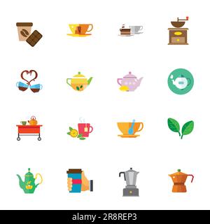 Symbolset für Tee und Kaffee. Teezeit, Café, Pause Stock Vektor