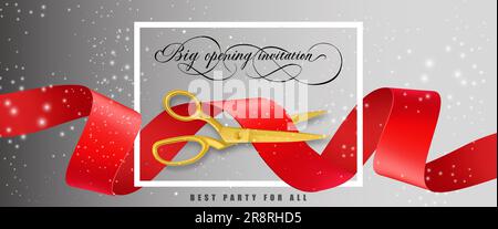 Große Einladung zur Eröffnung, beste Party für alle glitzernden Bannerdesigns Stock Vektor