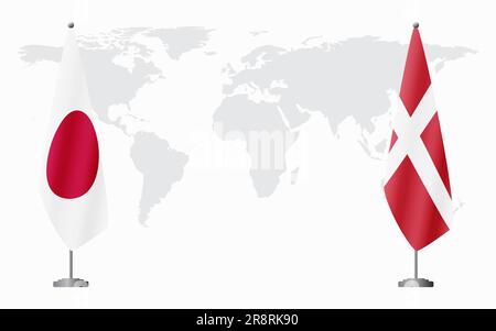 Japan und Dänemark Flaggen für offizielle Treffen vor dem Hintergrund der Weltkarte. Stock Vektor