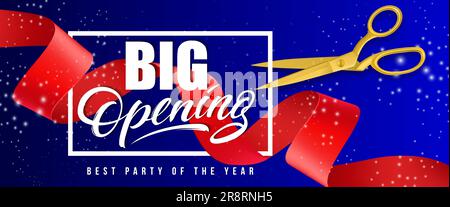 Große Eröffnung, beste Party des Jahres, glitzerndes Bannerdesign Stock Vektor