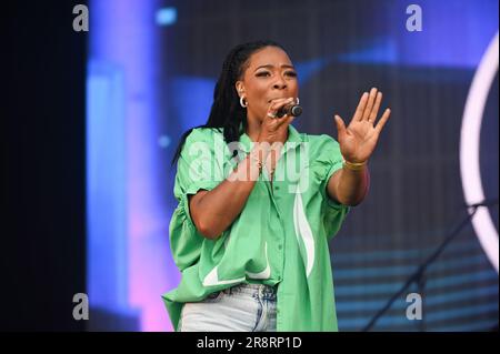 Livin Joy beim Lets Rock Leeds Festival 80s in Leeds. Stockfoto