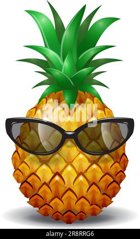 Ananas mit Sonnenbrille. Realistische Vektordarstellung Stock Vektor