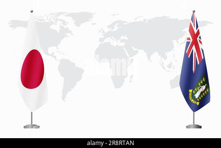 Japanische und britische Jungferninseln Flaggen für offizielles Treffen vor dem Hintergrund der Weltkarte. Stock Vektor