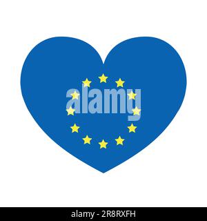 Vektor flache Flagge der Europäischen Union, Herz isoliert auf weißem Hintergrund Stock Vektor