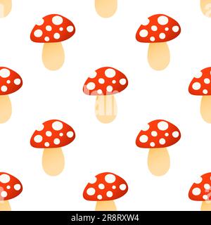 Süße Cartoon-Pilze. Nahtloses Vektormuster auf weißem Hintergrund Stockfoto