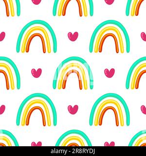 Süßes handgezeichnetes nahtloses Regenbogen-Muster Stockfoto