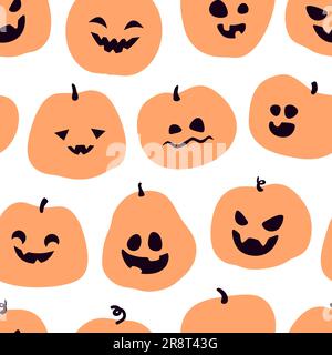 Gruselige Kürbisse. Nahtloses Halloween-Muster Stockfoto