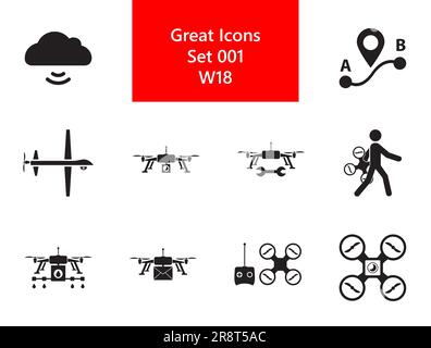 Drohnen Simple Icons Set Stock Vektor