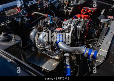 Eine Nahaufnahme des Motors eines Autos Stockfoto