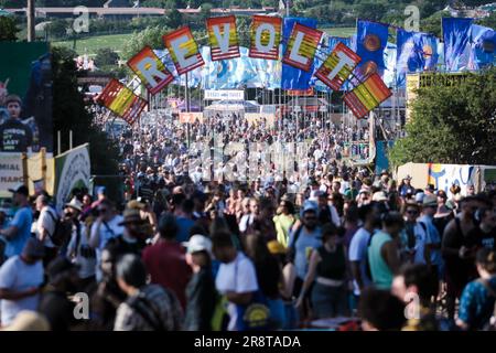 Glastonbury, Großbritannien. 22. Juni 2023. Allgemeine Ausblicke, die während des Glastonbury Festivals 2023 auf der Worthy Farm fotografiert wurden. Bild von Julie Edwards Credit: JEP Celebrity Photos/Alamy Live News Stockfoto