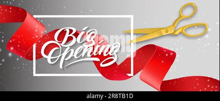 Glitzerndes Bannerdesign mit Rahmen, Schere und Band Stock Vektor