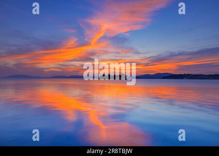 Abendlicher Blick auf den Shinji-See Stockfoto