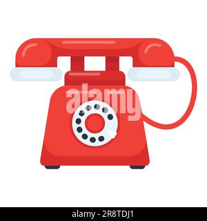 Altes Drehtelefon. Altrotes Telefon isoliert auf weißem Hintergrund. vektordarstellung Stock Vektor