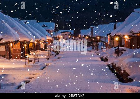 Ouchi-Juku-Nacht im Winter Stockfoto