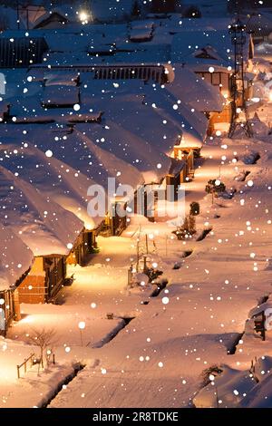 Ouchi-Juku-Nacht im Winter Stockfoto