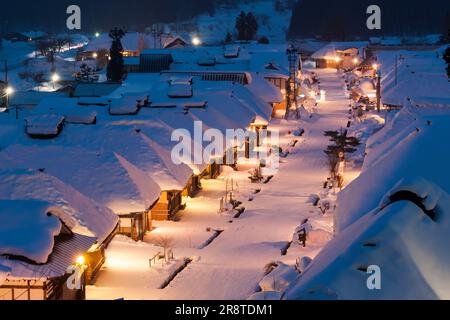 Ouchi-Juku-Nacht im Winter Stockfoto